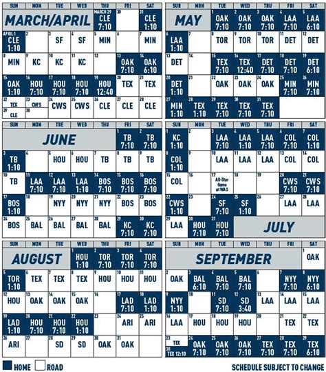 Seattle Mariners Printable Schedule