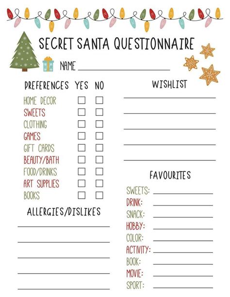 Secret Santa Gift List Template