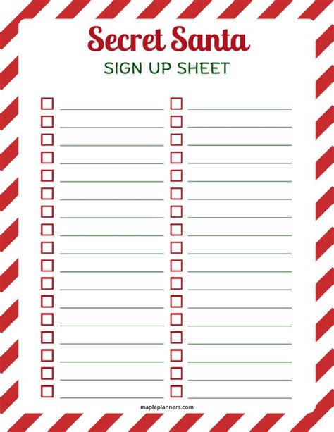 Secret Santa Printable Sign Up Sheet