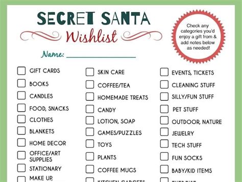 Secret Santa Wishlist Template
