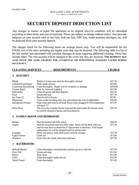 Security Deposit Itemized List Template