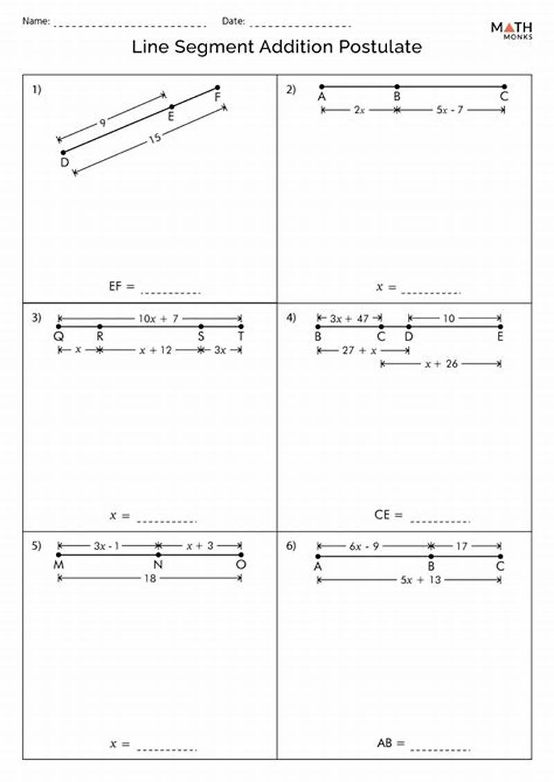 Segment Addition Postulate Worksheet Coloring Activity Answer Key