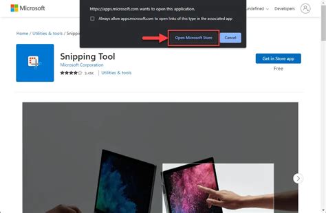 Select Snipping Tool App in Microsoft Store