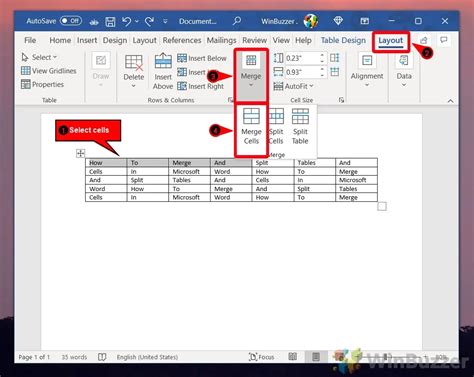Select multiple cells in word table