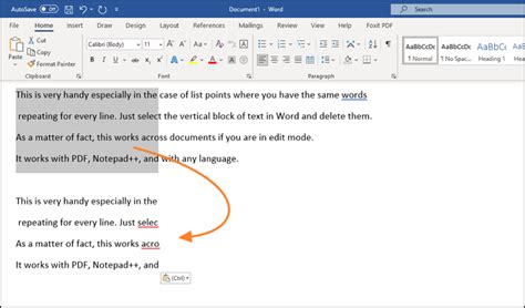 Select vertical text in Word