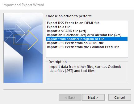 Selecting Import from another program or file