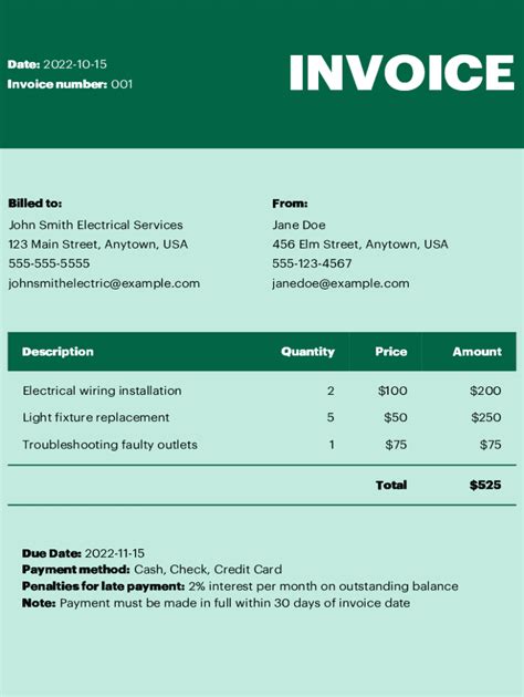 Self Employed Electrician Invoice Template