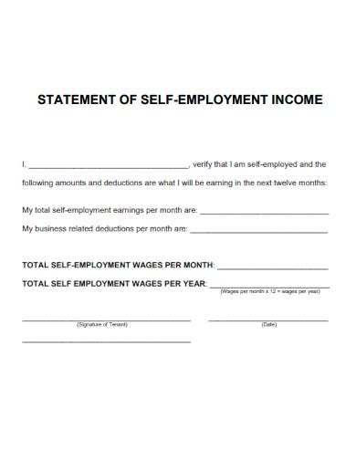 Self Employed Income Statement Template