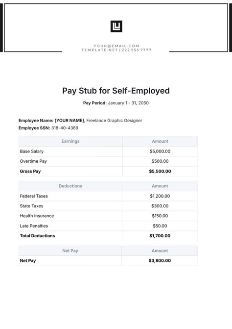Self Employed Pay Stubs Template