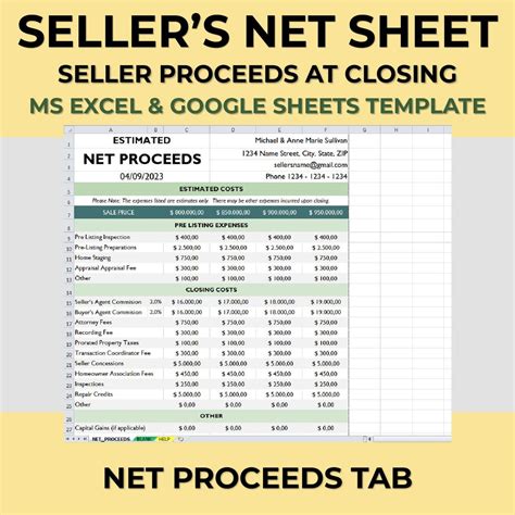 Seller Net Sheet Template Excel