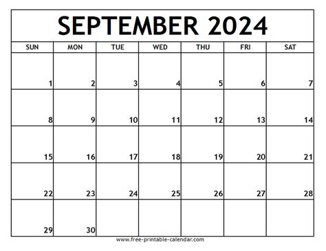 September Calendar Printable Free