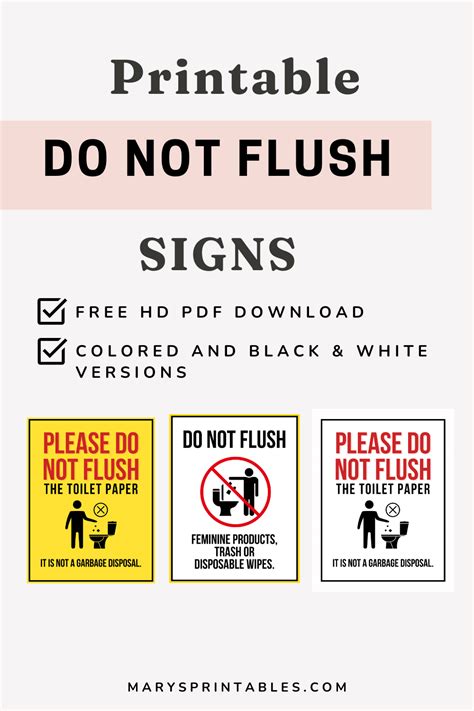 Septic Free Printable Do Not Flush Signs
