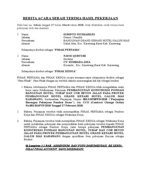 Serah Terima Proyek