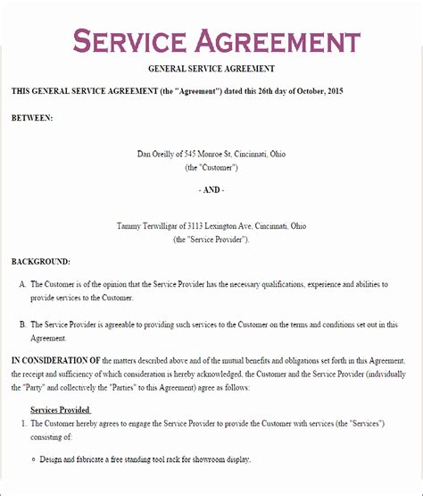 Service Contract Sample Template