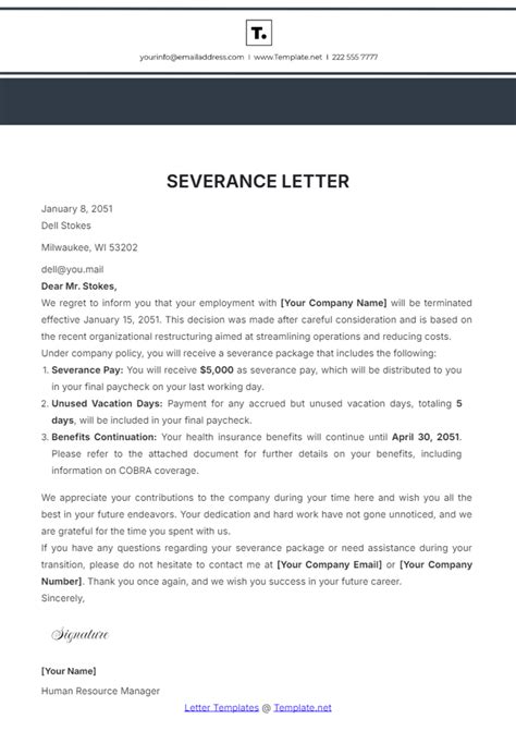 Severance Letter Template
