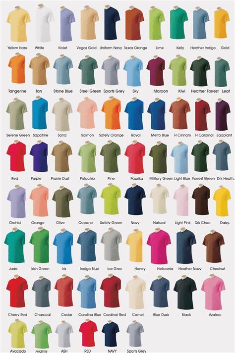 Shirt Color Chart