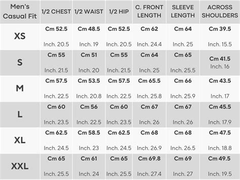 Shirt Size Chart Us