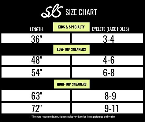 Shoe Lace Size Chart
