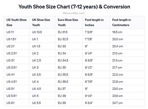 Shoe Size Chart Conversion Youth