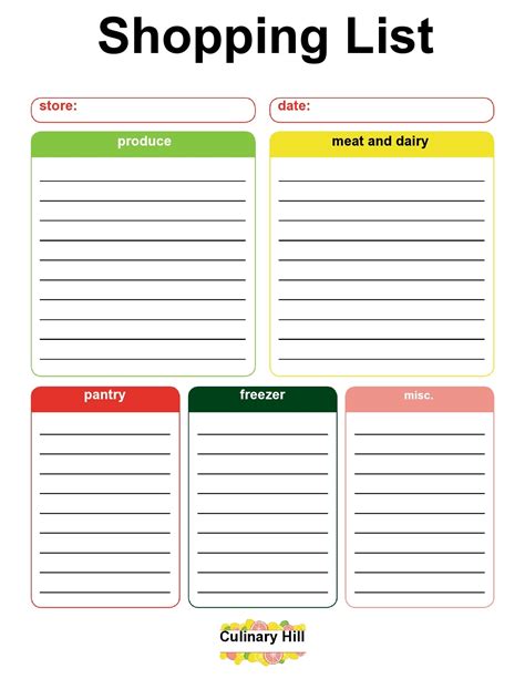 Shopping List Template Free