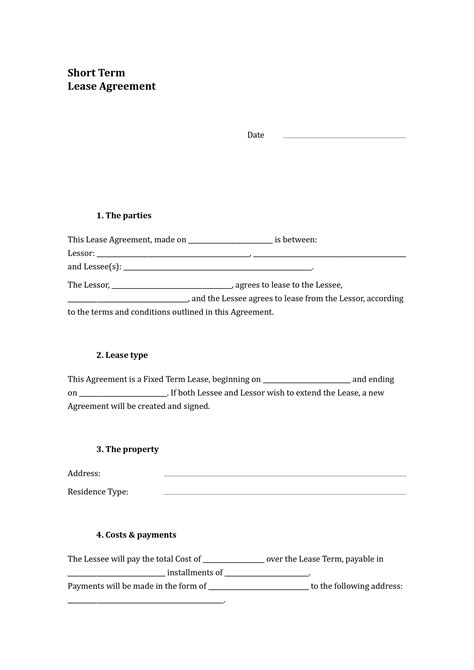 Short Lease Agreement Template
