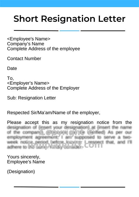 Short Letter Of Resignation Template