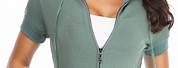 Short Sleeve Hoodies Women Three-Quarter Zip