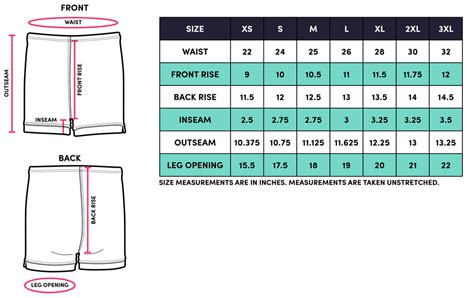 Shorts Size Chart Women