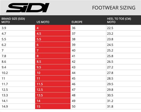 Sidi Size Chart Boots
