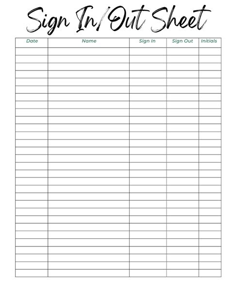 Sign In Out Sheet Template