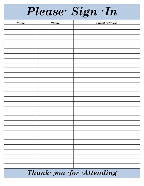 Sign Sheet Template