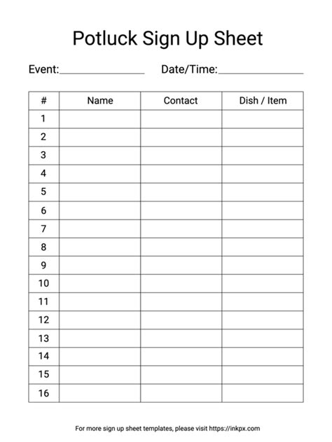Sign Up Sheet Template
