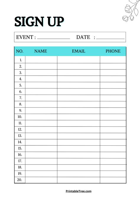 Sign Up Sheets Templates