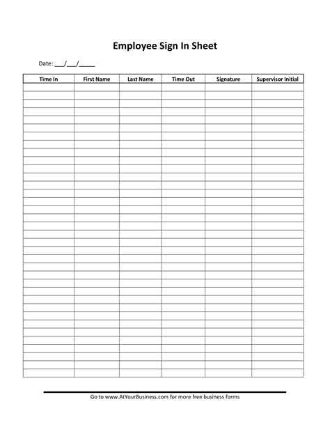 Sign in Sheet for Employees
