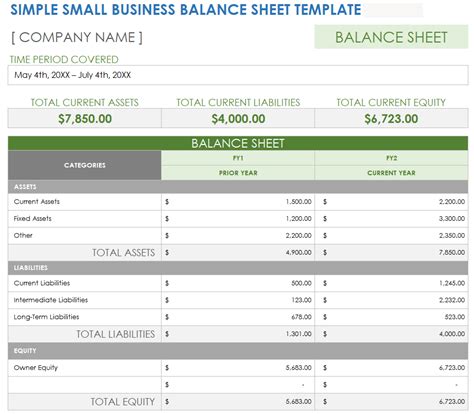 Simple Business Balance Sheet Template