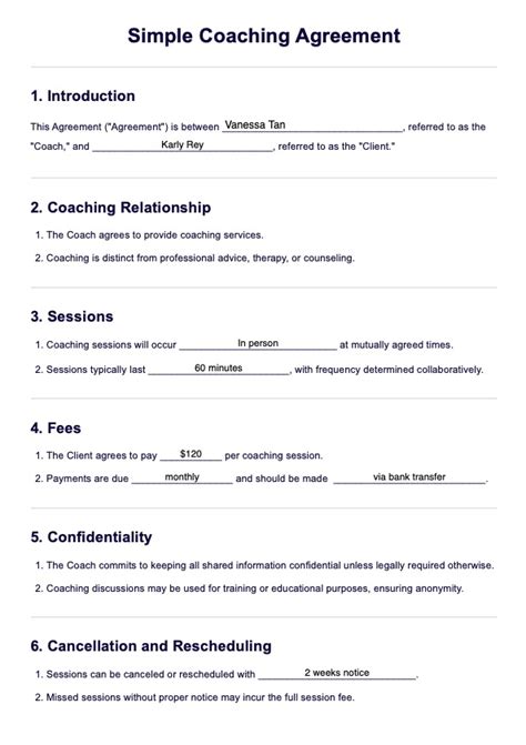 Simple Coaching Agreement Template