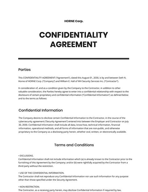 Simple Confidentiality Agreement Template Word