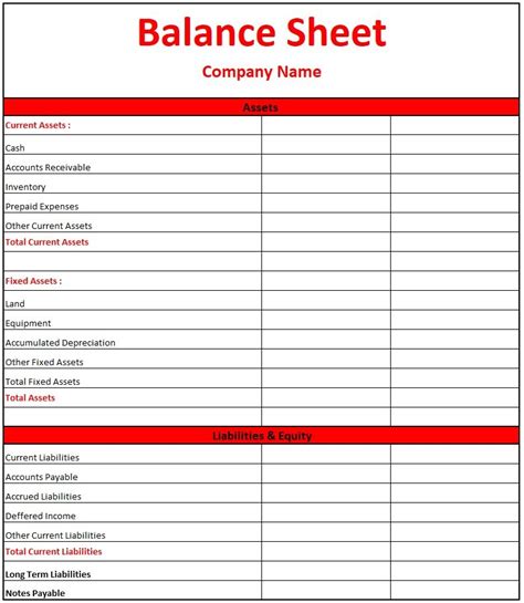 Simple Excel Balance Sheet Template