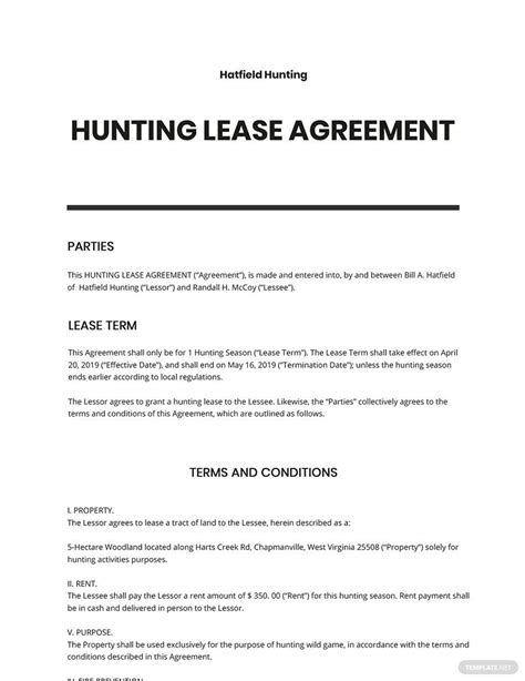 Simple Hunting Lease Agreement Template