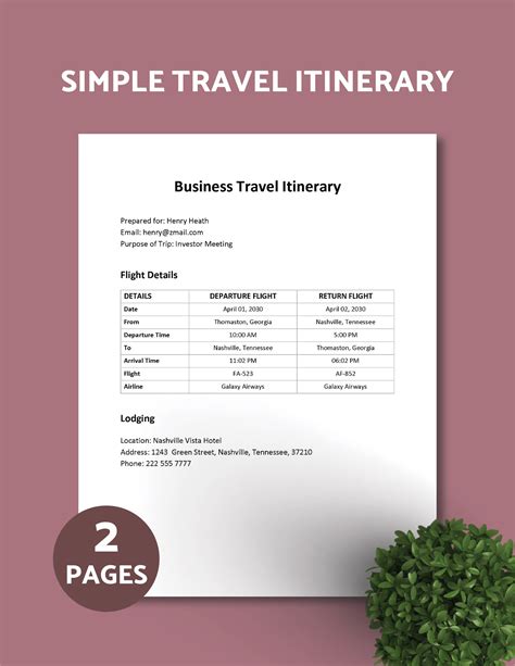 Simple Itinerary Template
