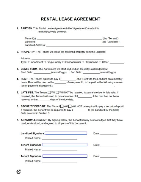 Simple Lease Agreement Printable