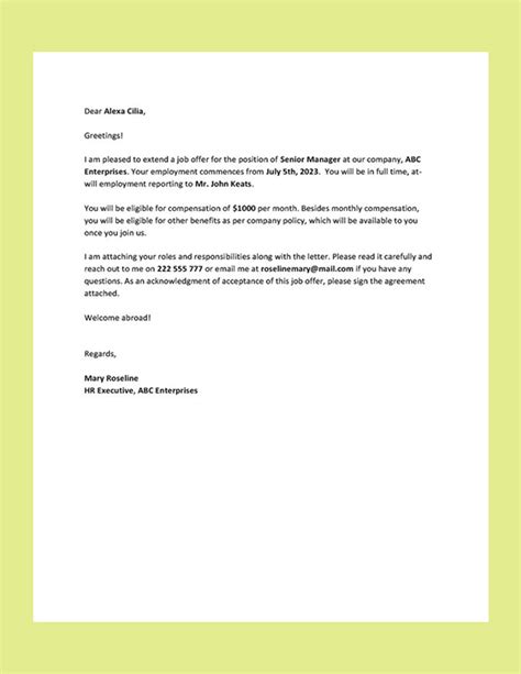 Simple Offer Letter Template