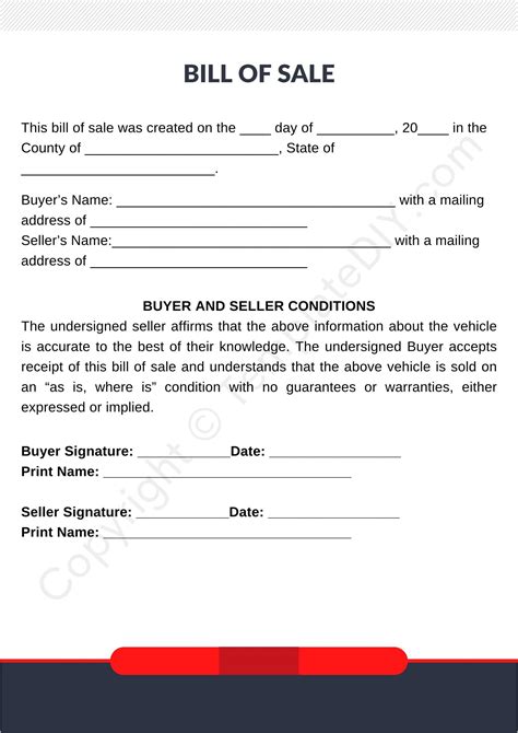 Simple Printable Bill Of Sale