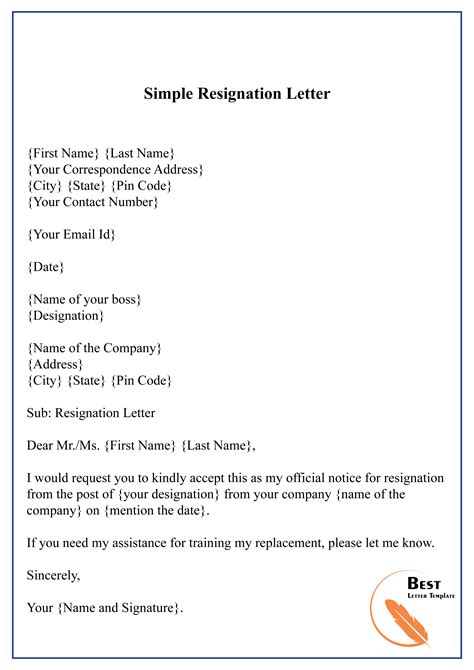 Simple Resignation Letter Template
