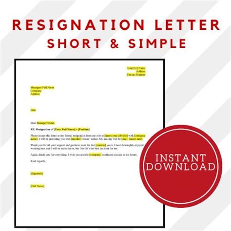 Simple Resignation Letter Template Free