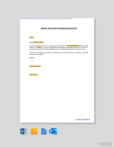 Simple Short Resignation Letter Template