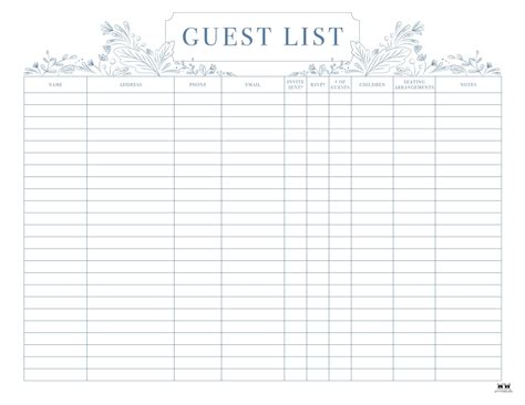 Simple Wedding Guest List Template