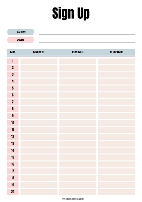 Sing Up Sheet Template