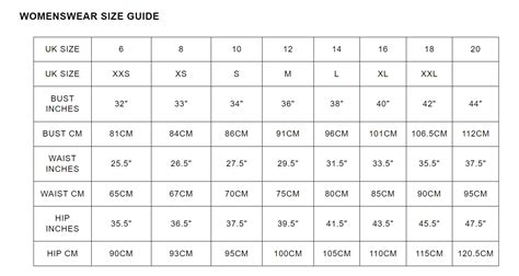 Size Chart 12 Uk