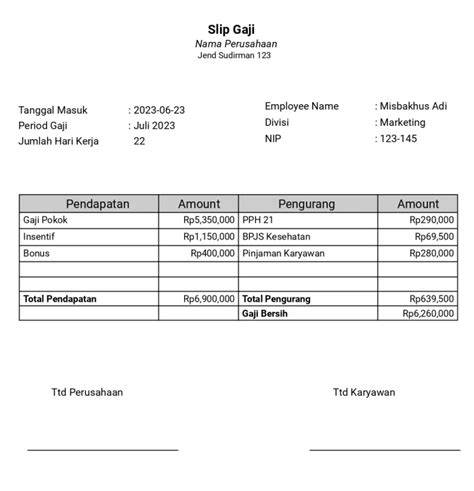 Slip Gaji Front Office Agent